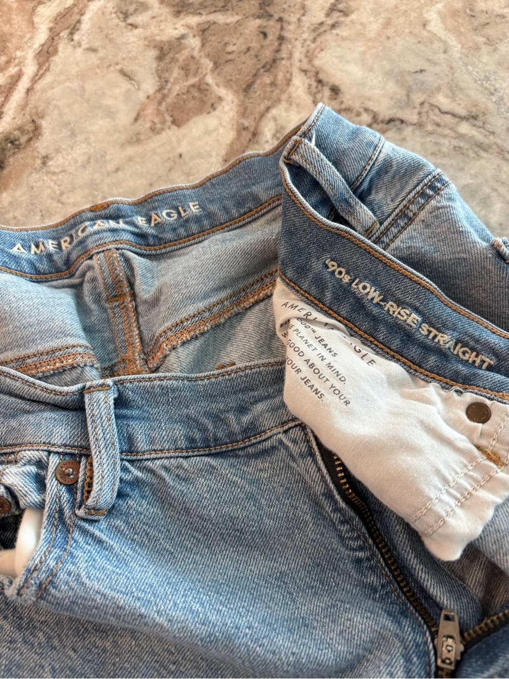 American Eagle 90's Low Rise Straight Denim Jeans 16 Long Light Wash - Picture 6 of 11